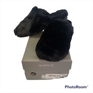 New Vionic Gemma Ultra Luxe Plush Slippers Slip On Mules Black Size 9